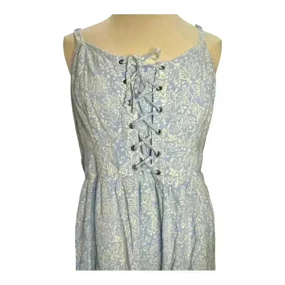 Torrid Floral Print Lace Up Challis Tank Dress Blue - Picture 5 of 6